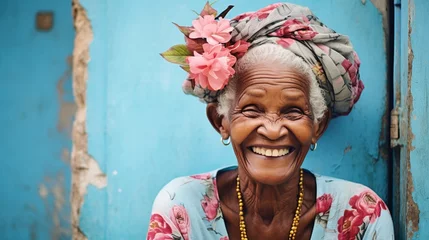 Foto op Canvas a happy old cuban woman smiling © Samuel