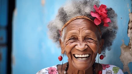 Store enrouleur tamisant sans perçage Havana a happy old cuban woman smiling