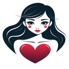 Woman with long hair heart shape, isolated on transparent background PNG.