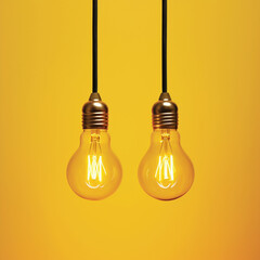 Light bulbs on a yellow background. Creativity concept.
