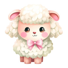 Cute Pink Little Sheep Watercolor Clipart Illustration