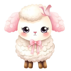 Obraz premium Cute Pink Little Sheep Watercolor Clipart Illustration