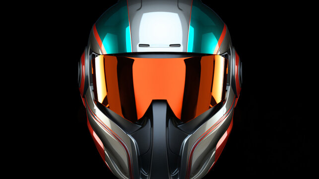 Silver Motorcycle Helmet with with Red Orange and black