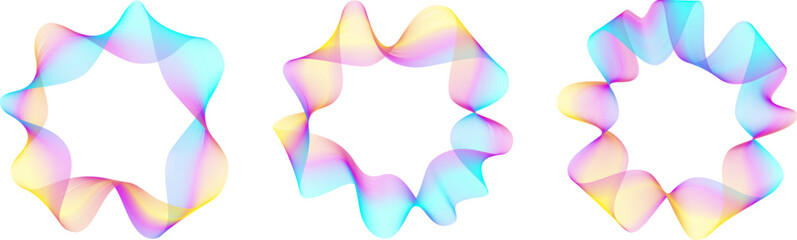 Light neon gradient waves cycling round. Abstract ripple shapes striped background. Graphic line circles and curves as sound noise rings.