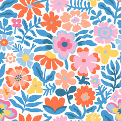 Colorful patterns depicting bright tropical plants, flowers, flower twigs, leaves on a white background. Blue foliage of exotic plants in summer for banners, prints, decor.