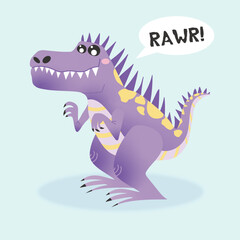 adorable purple dinosaur with spikes saying rawr