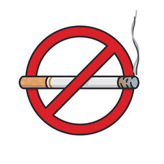 Prohibition sign isolated vector illustration with burning cigarette for No Smoking Day on March 11. 