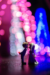 夜のイルミネーションと新郎新婦