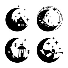 vector set of New Year's moon stencils