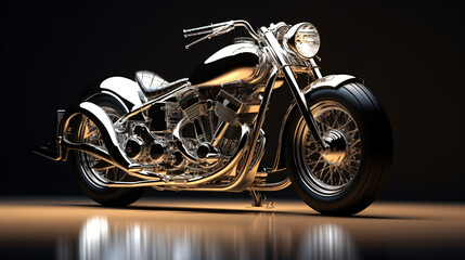 Vintage Black and Chrome Back lit Motorcycle 3d illustration