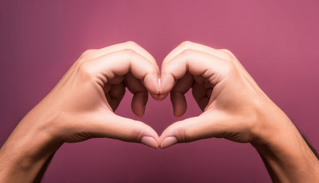 Make hands into a heart shape on pink background - Valentine's Day