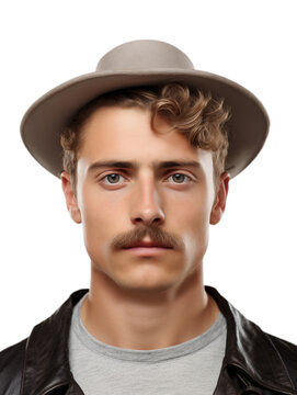 Portrait of a attractive man with a mustache isolated on transparent background. Generative AI