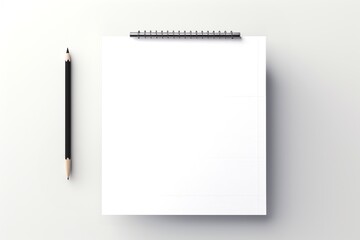 a notebook and pencil on a white surface - obrazy, fototapety, plakaty