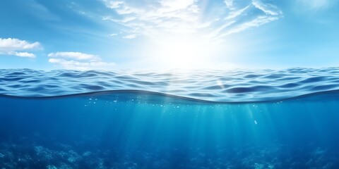 a blue water surface with sunlight shining through the water - Powered by Adobe
