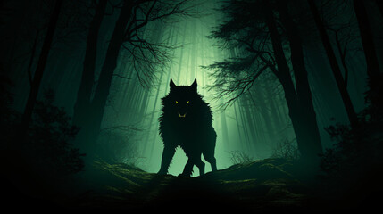 Werewolf silhouette fear horror in the forest ghoul - obrazy, fototapety, plakaty