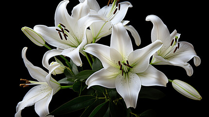 White flower lilies on black background
