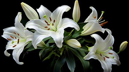 White flower lilies on black background