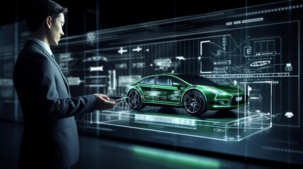 Smart Business Moves: 3D Rendering of a Businessman Utilizing Modern Car Interface