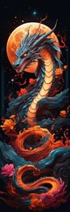 digital art of Chinese dragon and the moon
