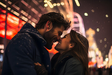Romantic Couple New Year's Eve Fireworks on Vegas Strip, Nevada USA