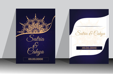 Modern luxury invitation card with golden frame vector design.