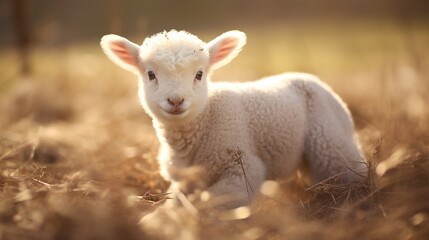 Naklejka na ściany i meble a baby sheep in a farm