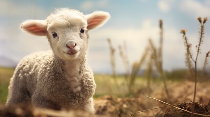 Obraz premium a baby sheep in a farm