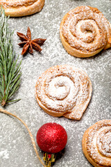 Snail cookies. Homemade baking. Cookies for the holiday. New Year's decor.