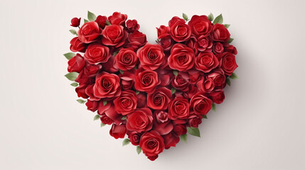 Heart made of red roses on white background. 3d illustration.
