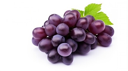 Ripe red grapes. Pink bunches with leaves on white background.Blue wet grape bunches on white...