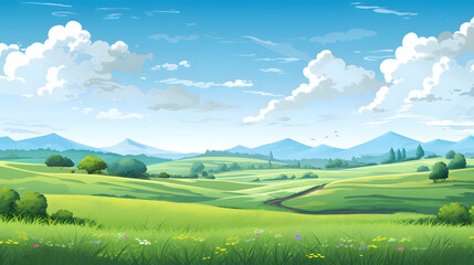 Fototapeta premium landscape with green grass and sky