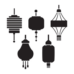 Black Set of traditional Chinese New Year lantern icons. Vector