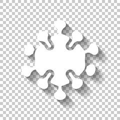 Simple icon of virus or bacteria, infection logo. White icon with shadow on transparent background - obrazy, fototapety, plakaty