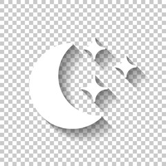 Half moon on night sky, simple icon. White icon with shadow on transparent background