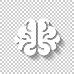 Human brain, creative mind, simple icon. White icon with shadow on transparent background