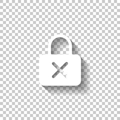 Locked padlock, private information, simple icon. White icon with shadow on transparent background
