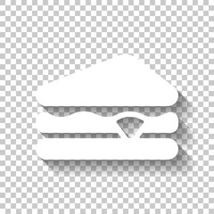Sandwich or hamburger, fast food, simple icon. White icon with shadow on transparent background - obrazy, fototapety, plakaty