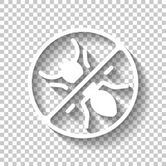 Simple ant, icon or logo. White icon with shadow on transparent background