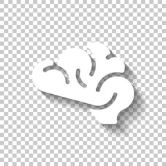 Human brain, creative mind, simple icon. White icon with shadow on transparent background