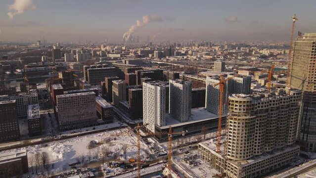 Drone view of Moscow from the ZIL district. Winter