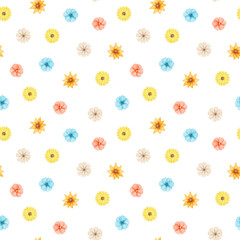 Seamless floral pattern with meadow bright flowers isolated on white background. Watercolor hand drawn illustration sketch