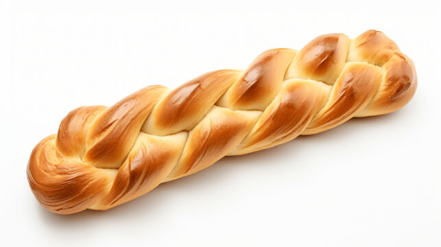 A plaited wheat Chalah Bread isolated against a white background