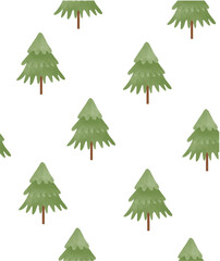 Winter Holidays Seamless Vector Pattern with Green Christmas Trees isolated on a White Background. Infantile Style Christmas Repeatable Print ideal for Wrapping Paper. Winter Forest Endless Print.Rgb.