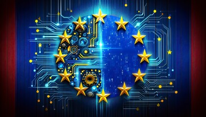European Union Stars on Circuit Board Illustrating Digital Law and Regulation