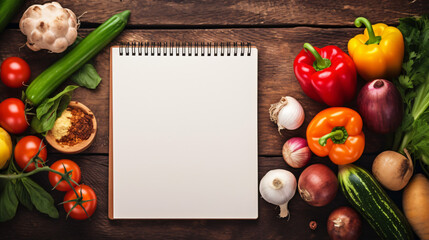 Blank recipe book template mock up with vegetables - obrazy, fototapety, plakaty