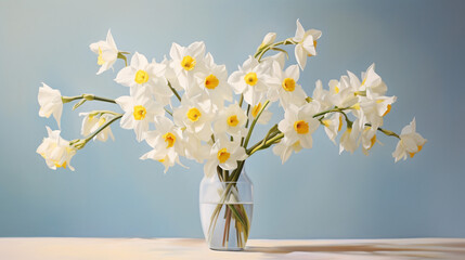 A solitary bouquet of sunshine hued narcissi blossom