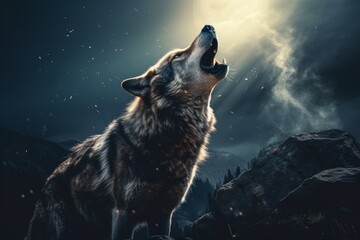 wolf howling at night