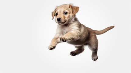 Dog movement is playing, jumping, happy puppy isolated on a white background