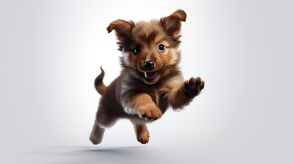 Puppy dog movement is playing, jumping, happy puppy isolated on a white background