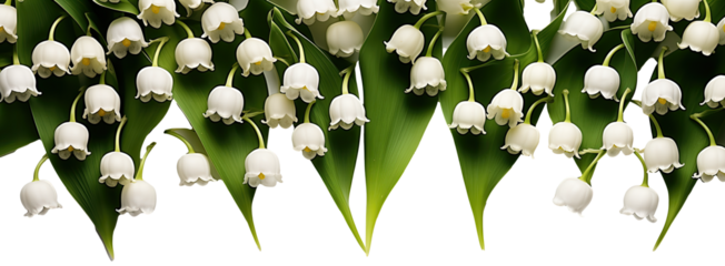 White lily of the valley Flowers with Green leaves isolated on transparent background 